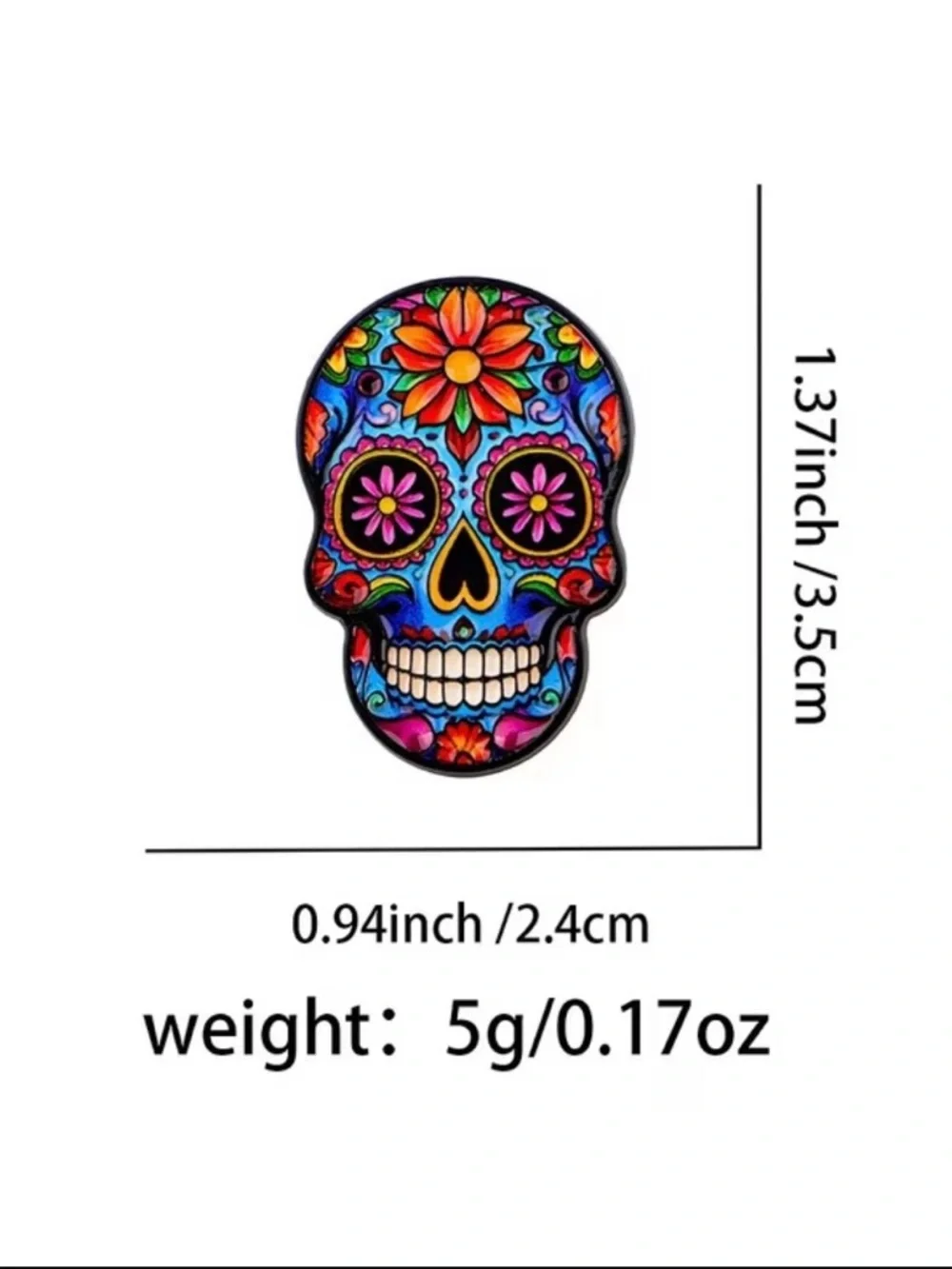 Colorful Sugar Skull Enamel Pin - Bright Floral Design - Picture 4 of 4